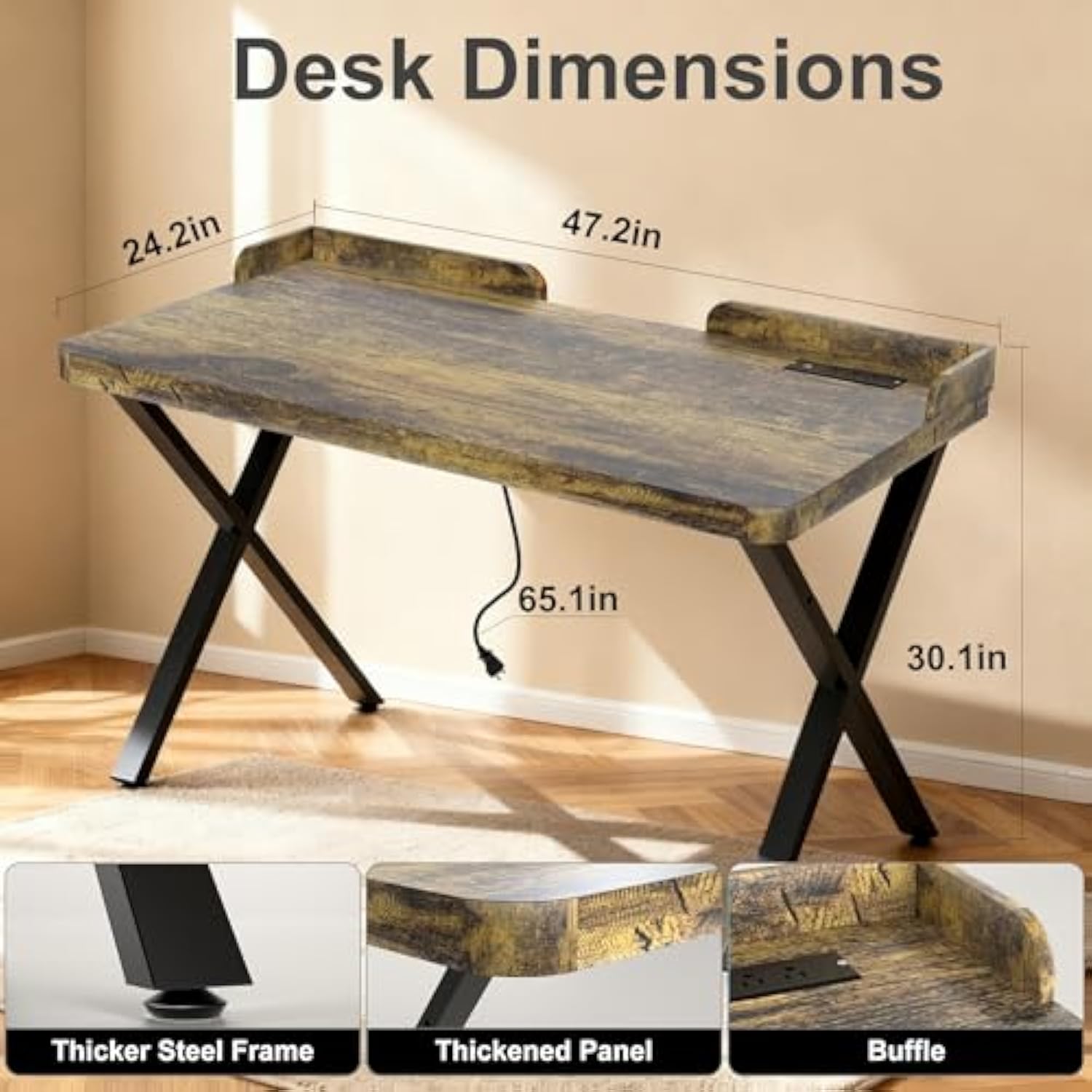 47x24 Inches Computer Desk with Power Outlets & USB
