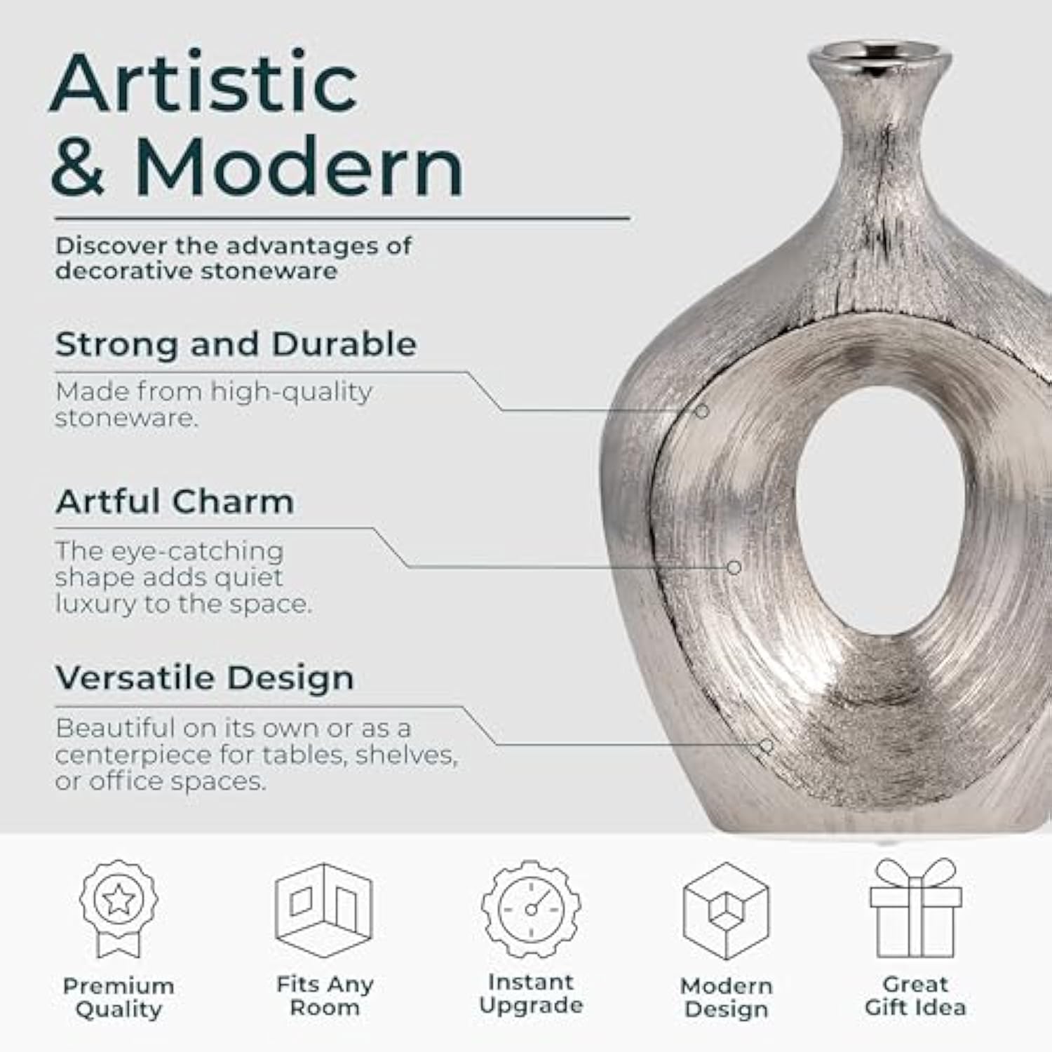 13 Inch Modern Glam Decorative Vase for Flowers or Standalone Display