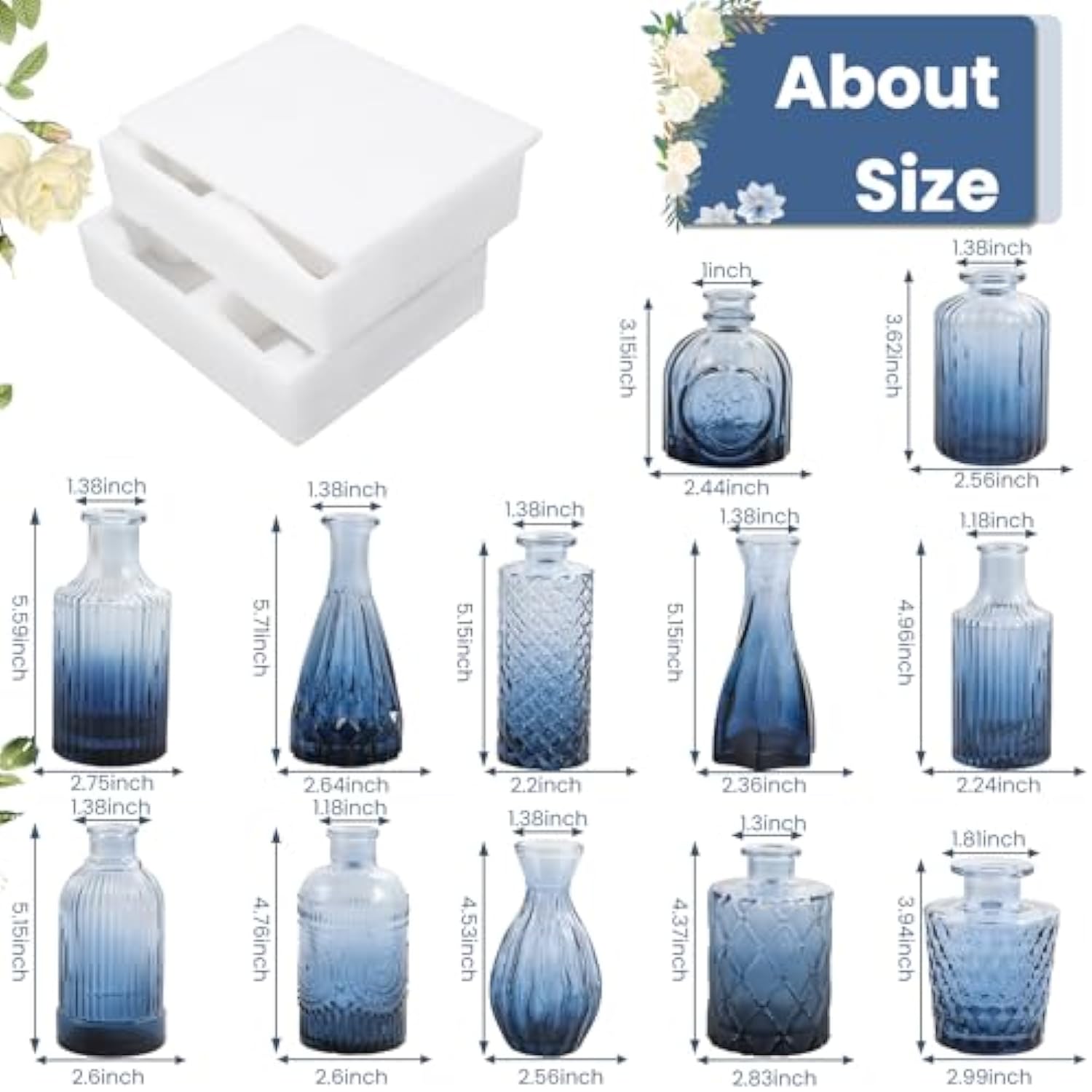 12Pcs Blue Glass Bud Vases Set for Centerpieces at Parties
