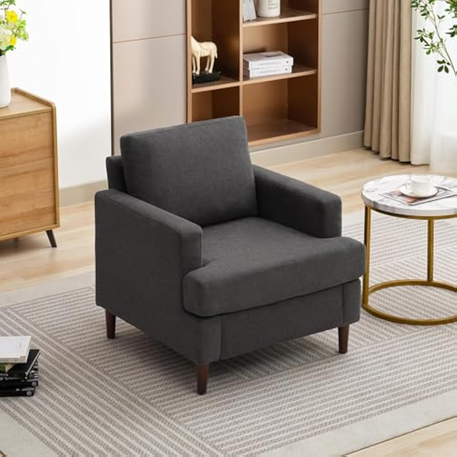 Modern Linen Fabric Dark Grey Armchair