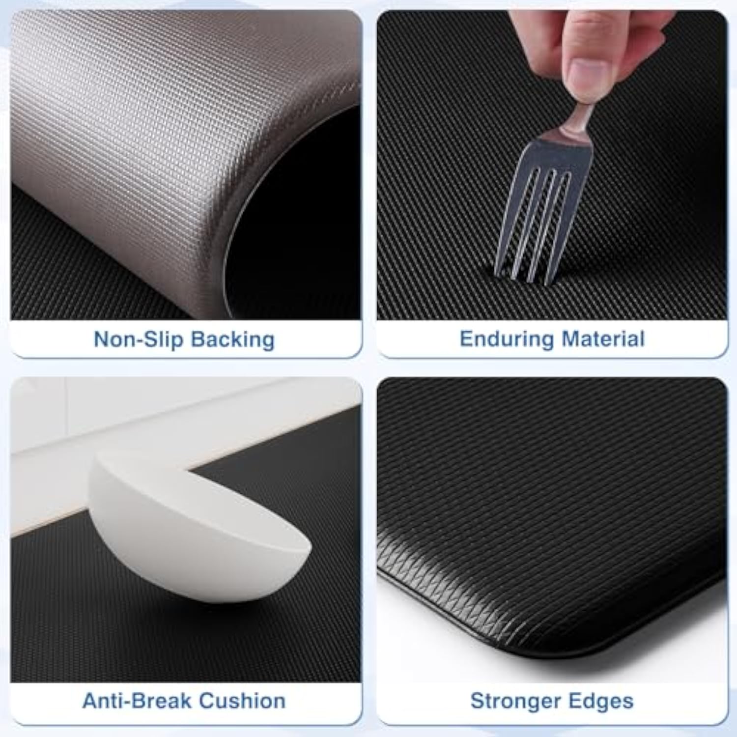 Cushioned Anti Fatigue Kitchen Black Mats for Floor