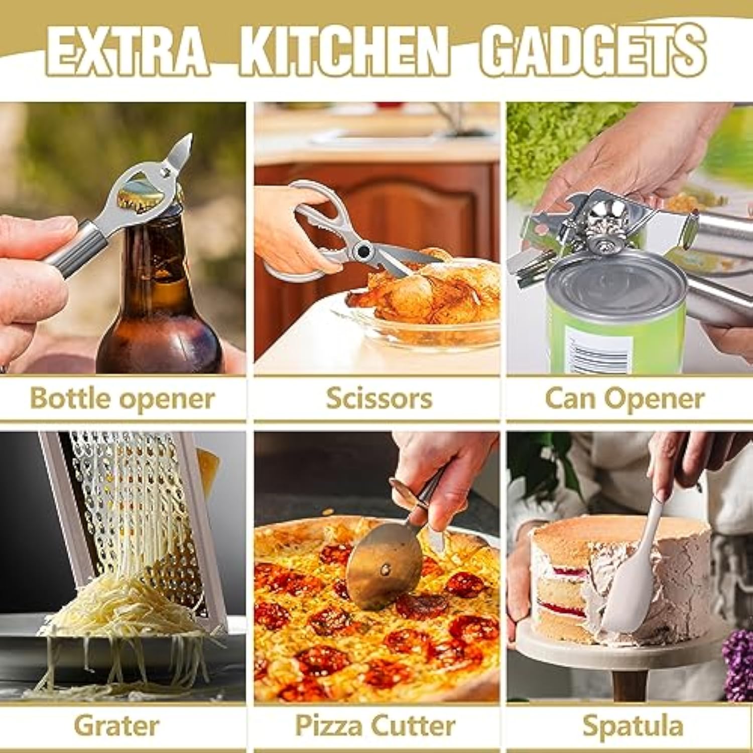 34PCS Heat Resistant Kitchen Gadgets and Tools With Grater, Wood Handles for Nonstick Cookware
