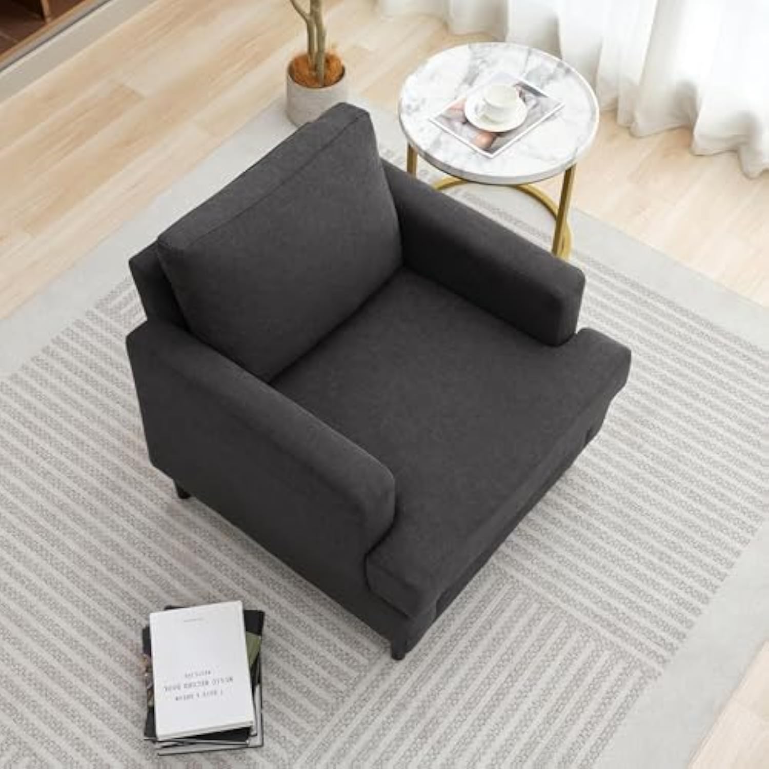 Modern Linen Fabric Dark Grey Armchair