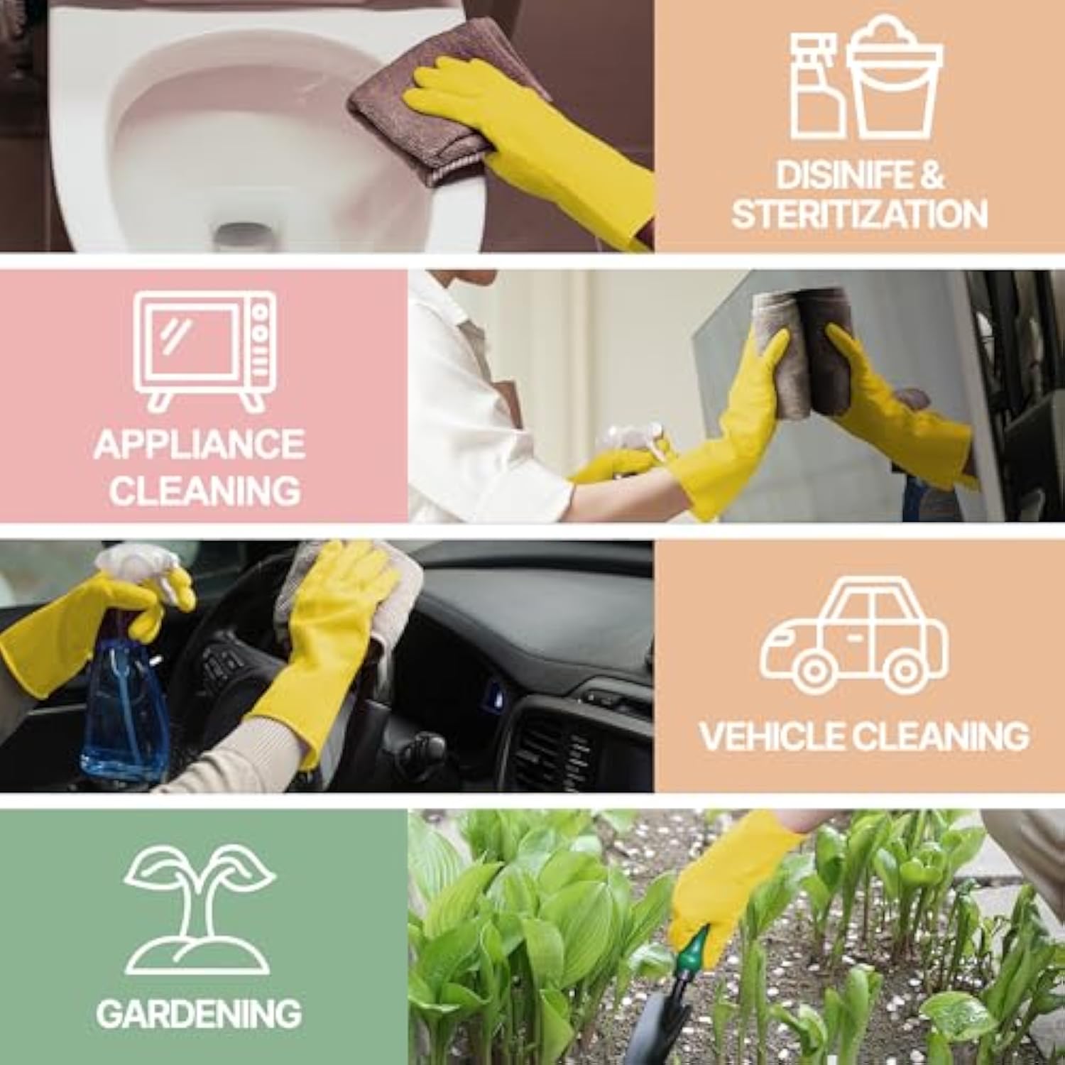 10 Pack Simple and Short Hands Reusable Non-Slip Rubber Gloves