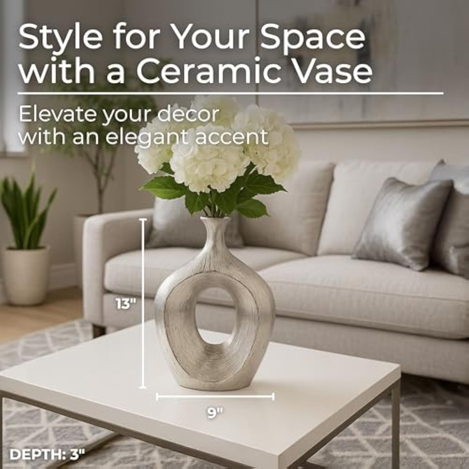 13 Inch Modern Glam Decorative Vase for Flowers or Standalone Display