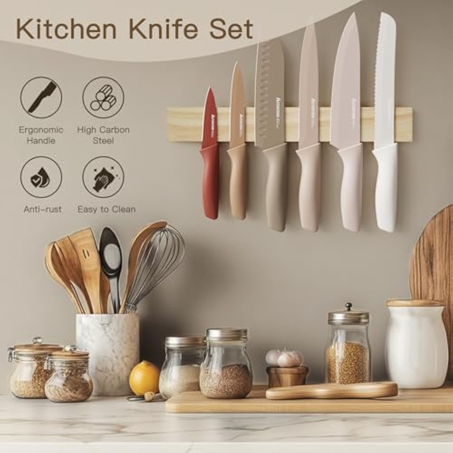 13 Pieces Kitchen Knives Set with Healthy Anti-Rust Coating