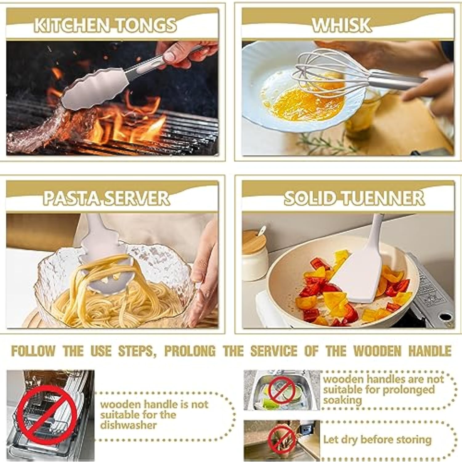 34PCS Heat Resistant Kitchen Gadgets and Tools With Grater, Wood Handles for Nonstick Cookware