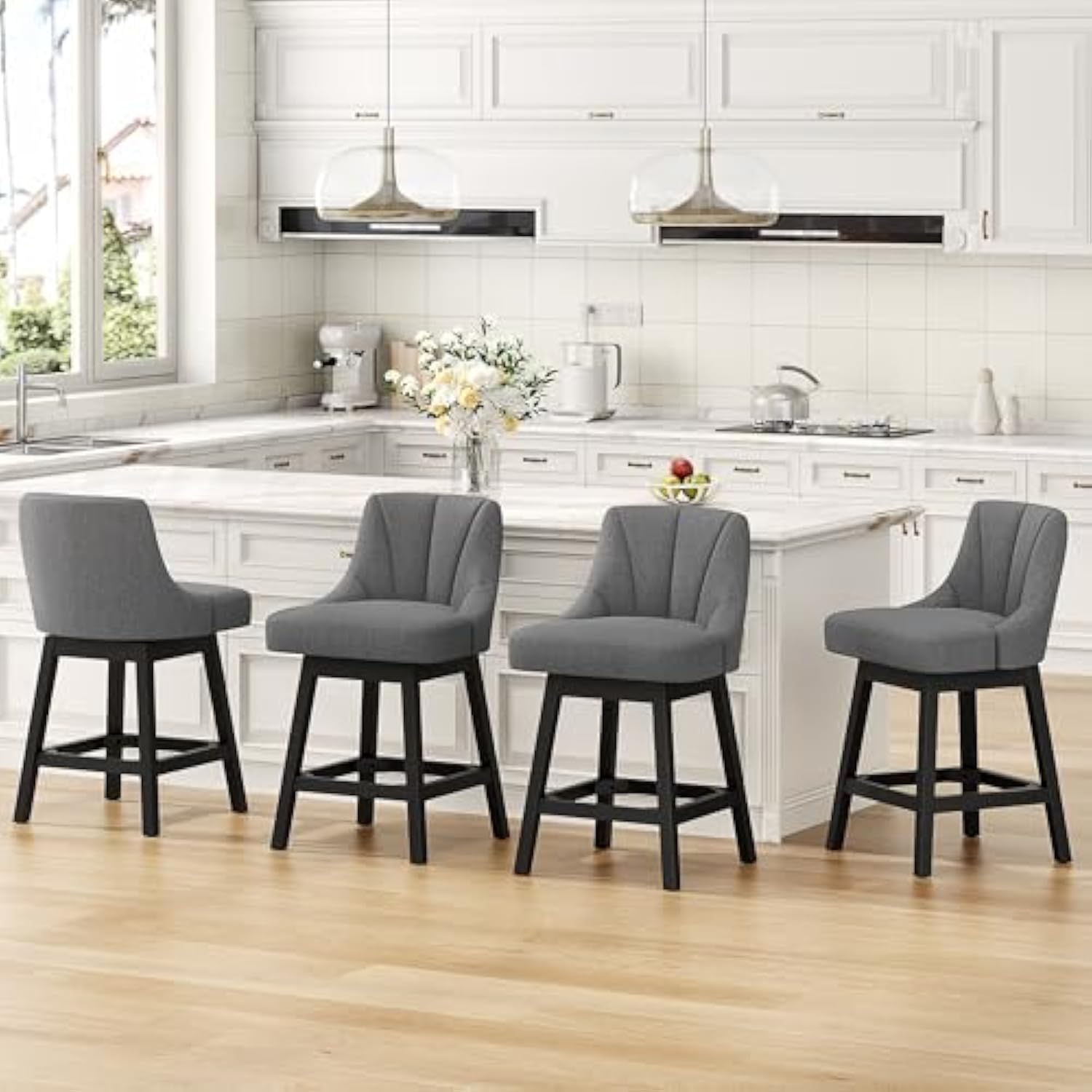 26 Inch Modern Kitchen Island Chairs with Back and Solid Wood Legs for Home Bar