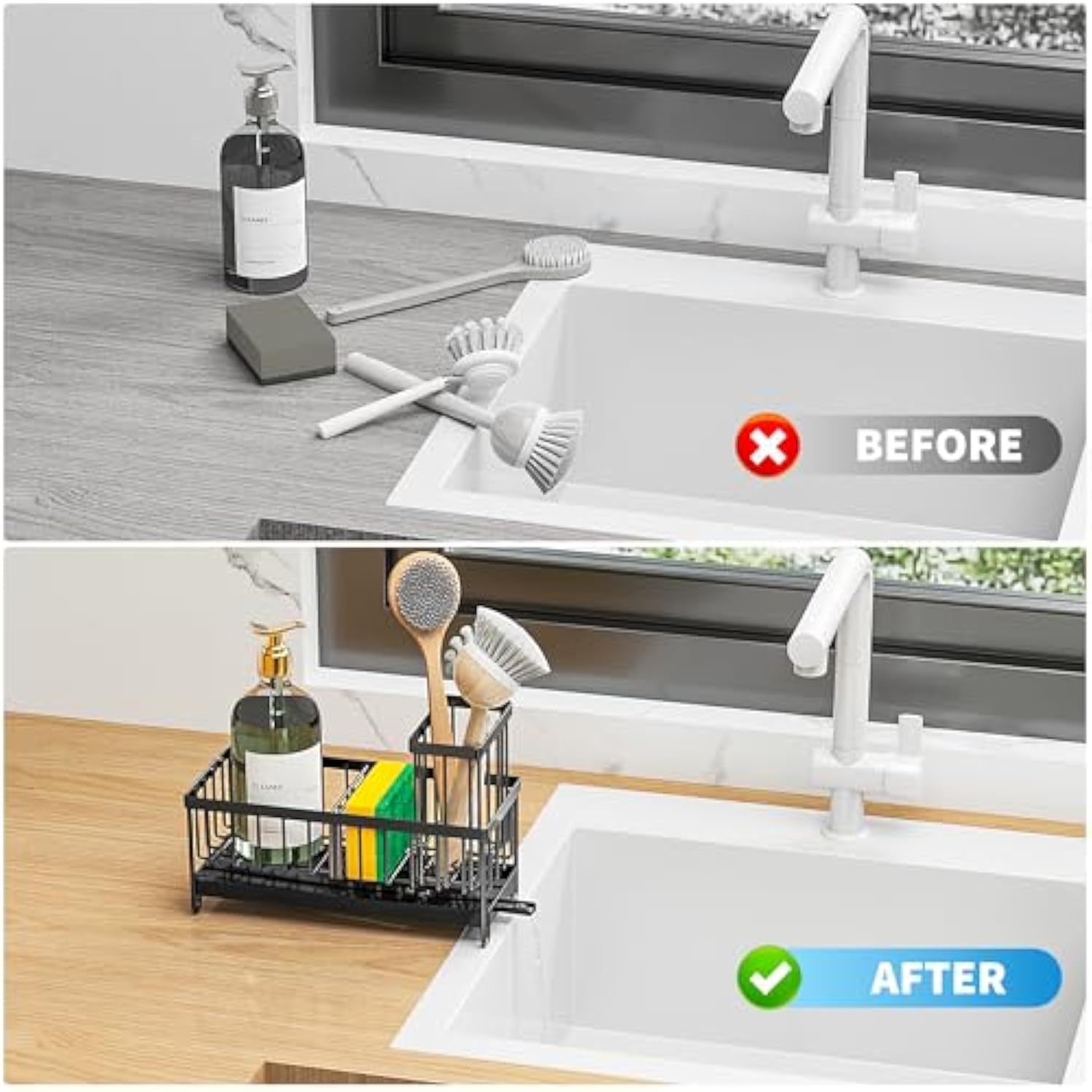 Sink Caddy Organizer with High Brush Holder