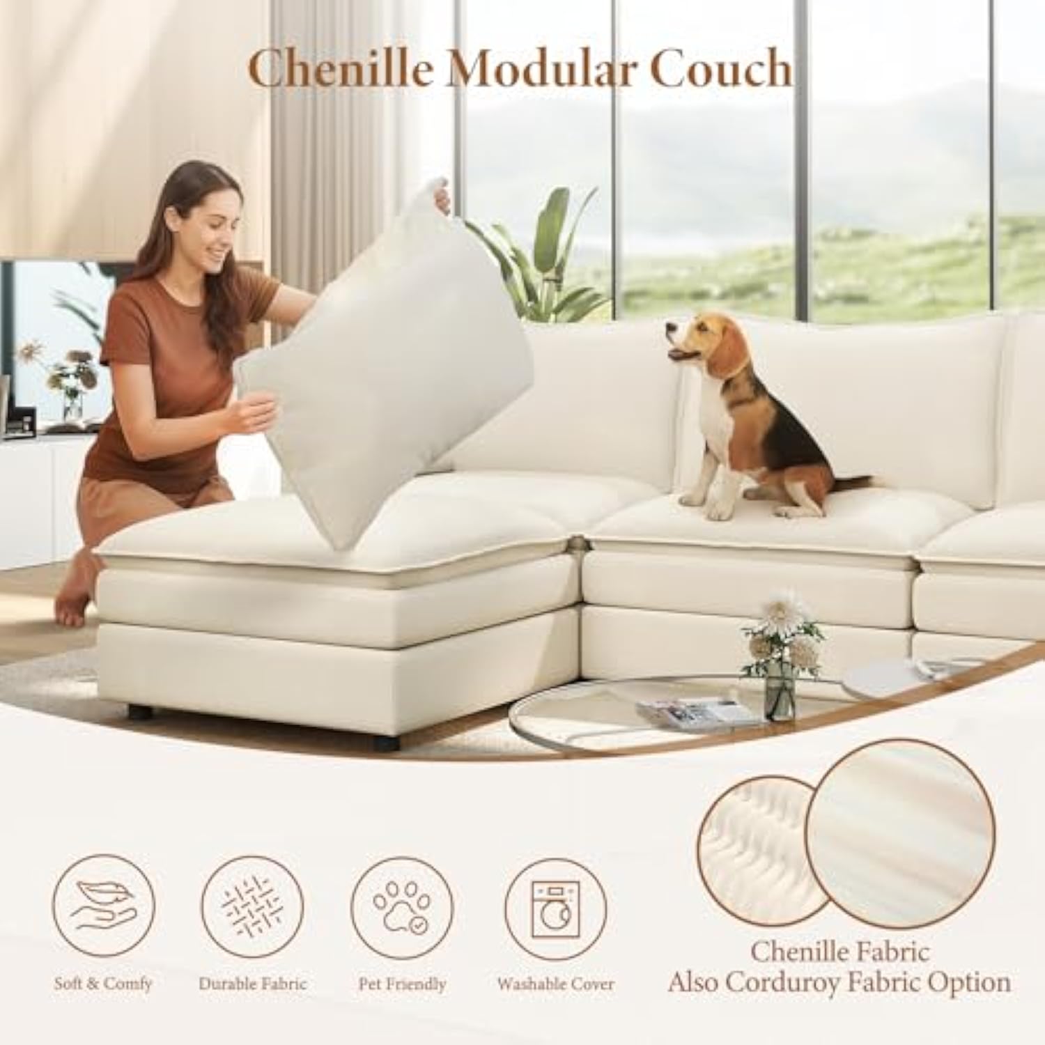 Comfy Cloud Modular Sectional Sofa with 2 Ottoman Deep Seat