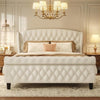 42 Inch Tall Velvet Upholstered Sleigh Bed with Wingback Headboard & Scroll Footboard