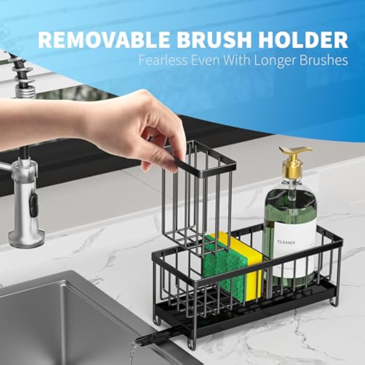 Sink Caddy Organizer with High Brush Holder