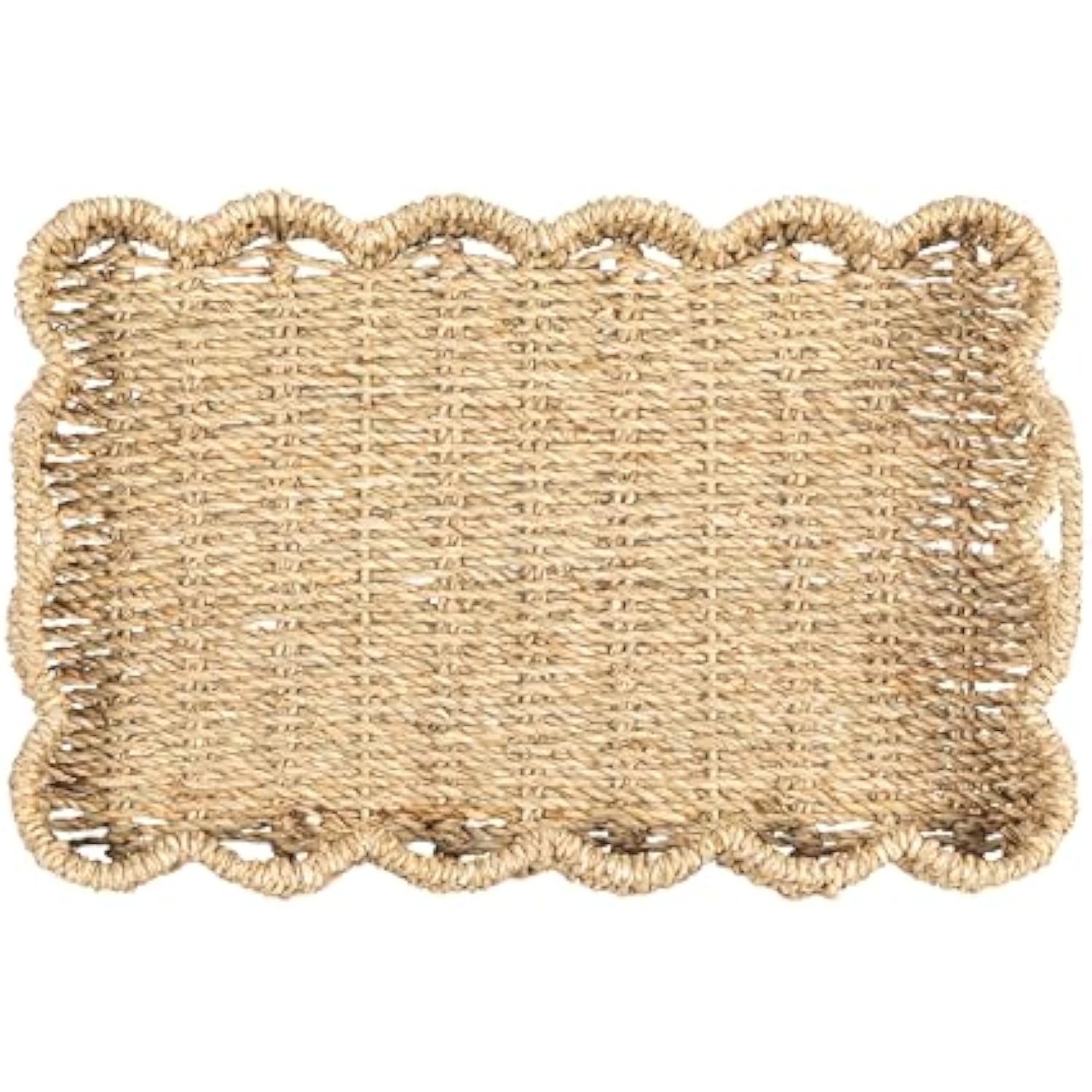 Set of 2 Woven Seagrass Scalloped Rectangular Trays