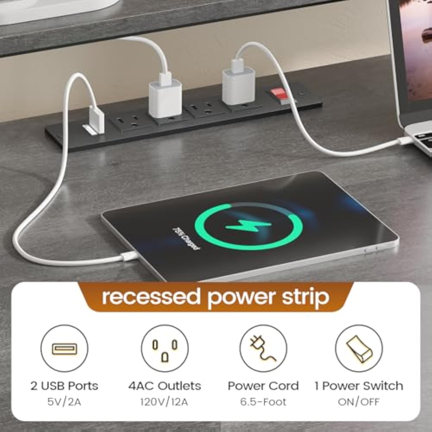 66 Inch L Shaped Home Office Desk with File Drawer & Power Outlet