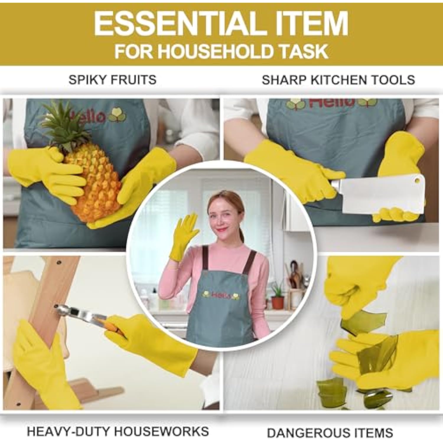 10 Pack Simple and Short Hands Reusable Non-Slip Rubber Gloves