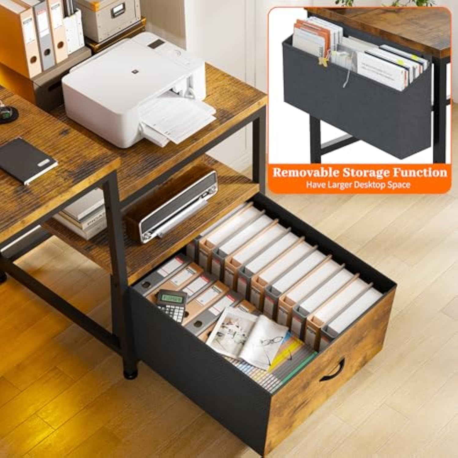 57 Inch Office Desk with Drawers and Printer Space