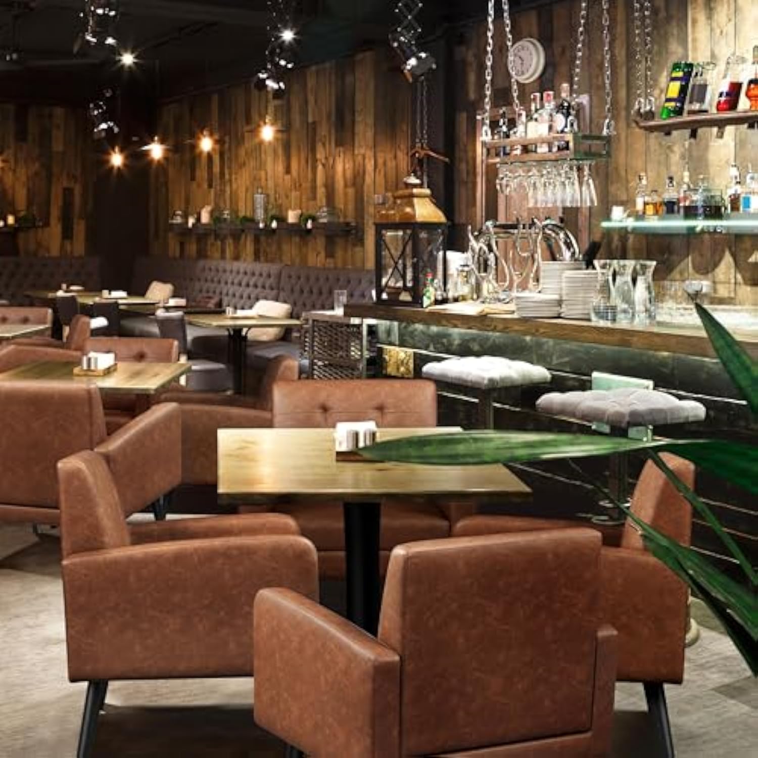 2 Pcs PU Leather Mid-Century Retro Brown Accent Chairs