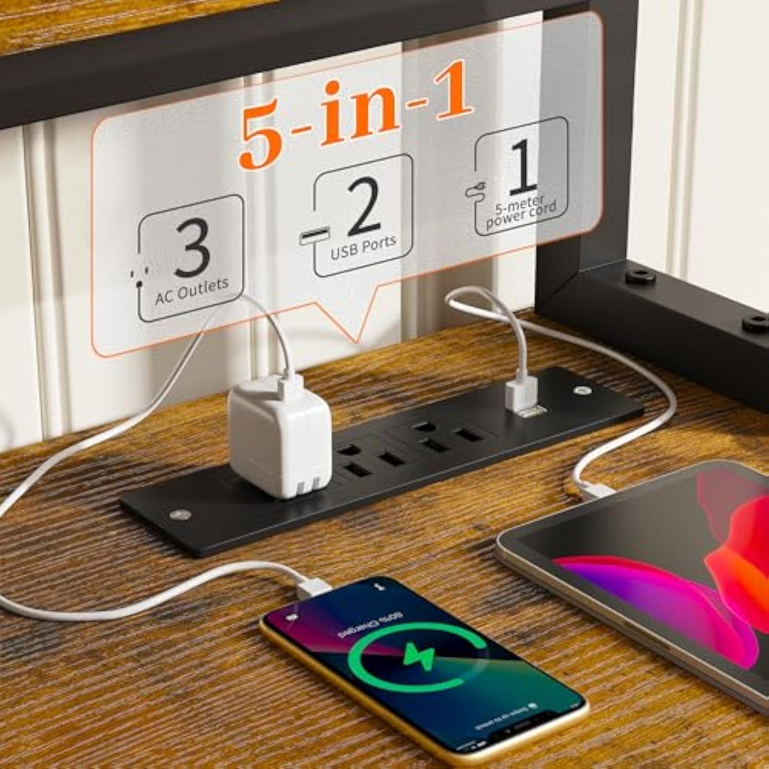 57 Inch Office Desk with Drawers and Printer Space