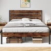 All-Metal Support System Rustic Brown Queen Bed Frame with Headboard and Footboard