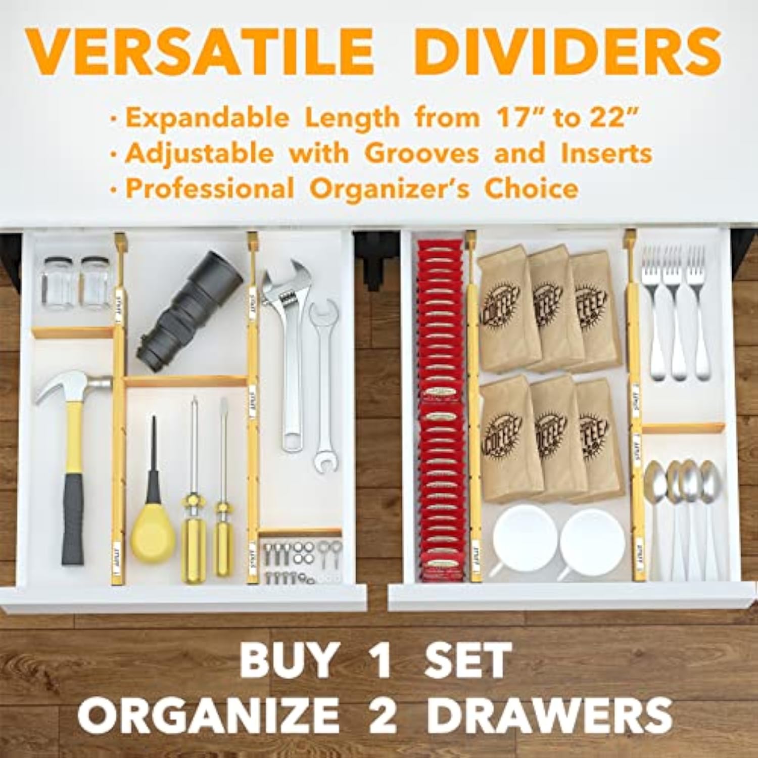 4 Dividers with 9 Inserts Bamboo Kitchen Adjustable Drawer Organizers