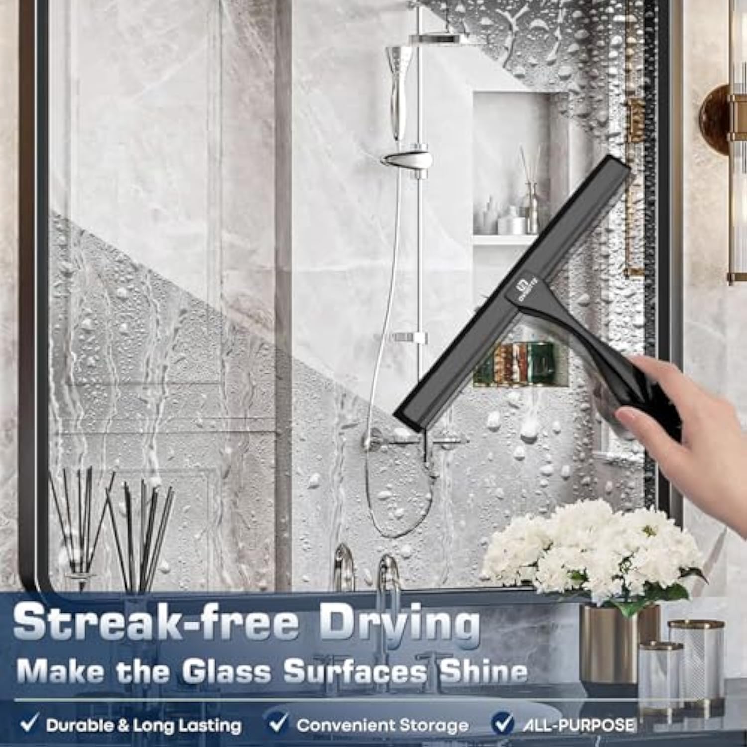Shower Squeegee for Glass Door with 3 Adhesive Hook