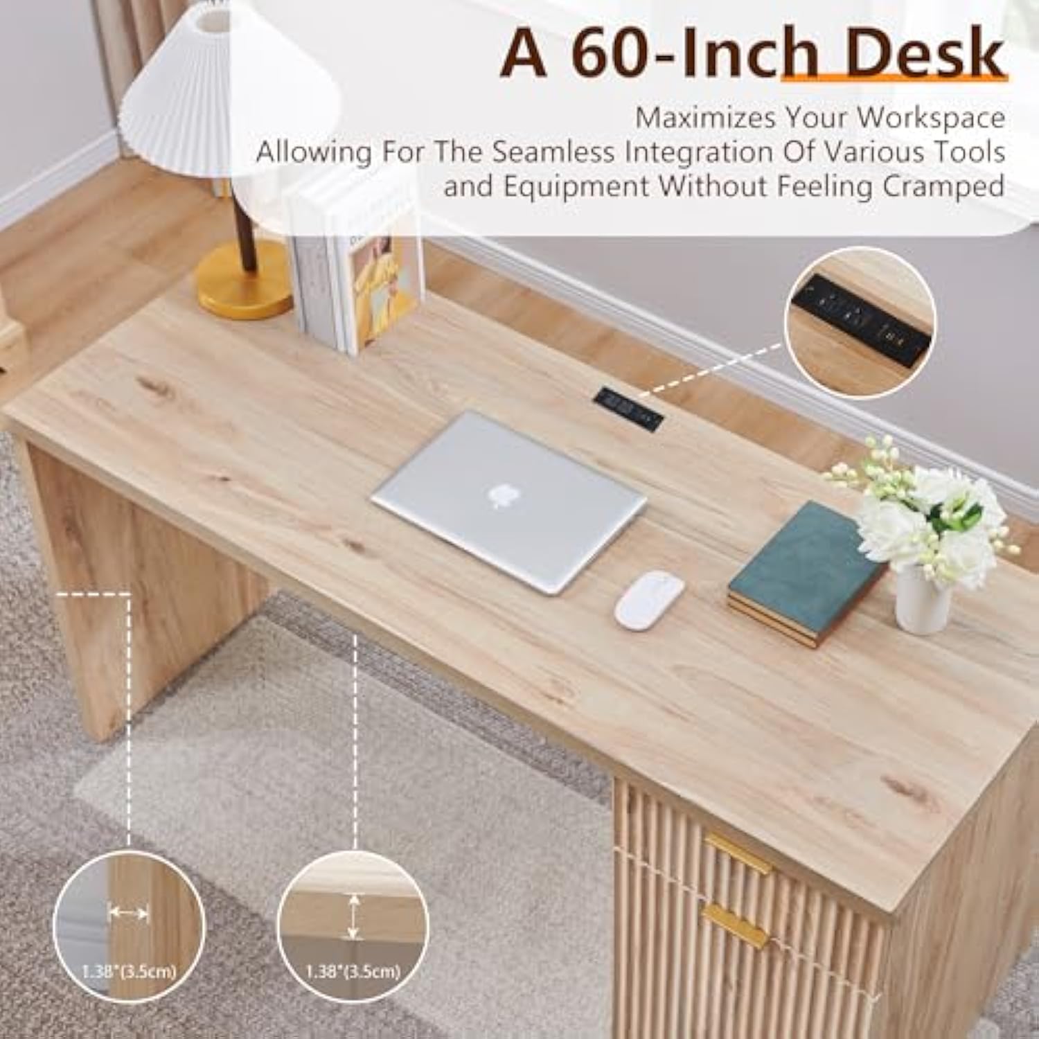 60 Inch Modern Executive Home Office Desk with Storage