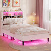 Twin Bed Creamy White LED Bed Frame with Storage Headboard