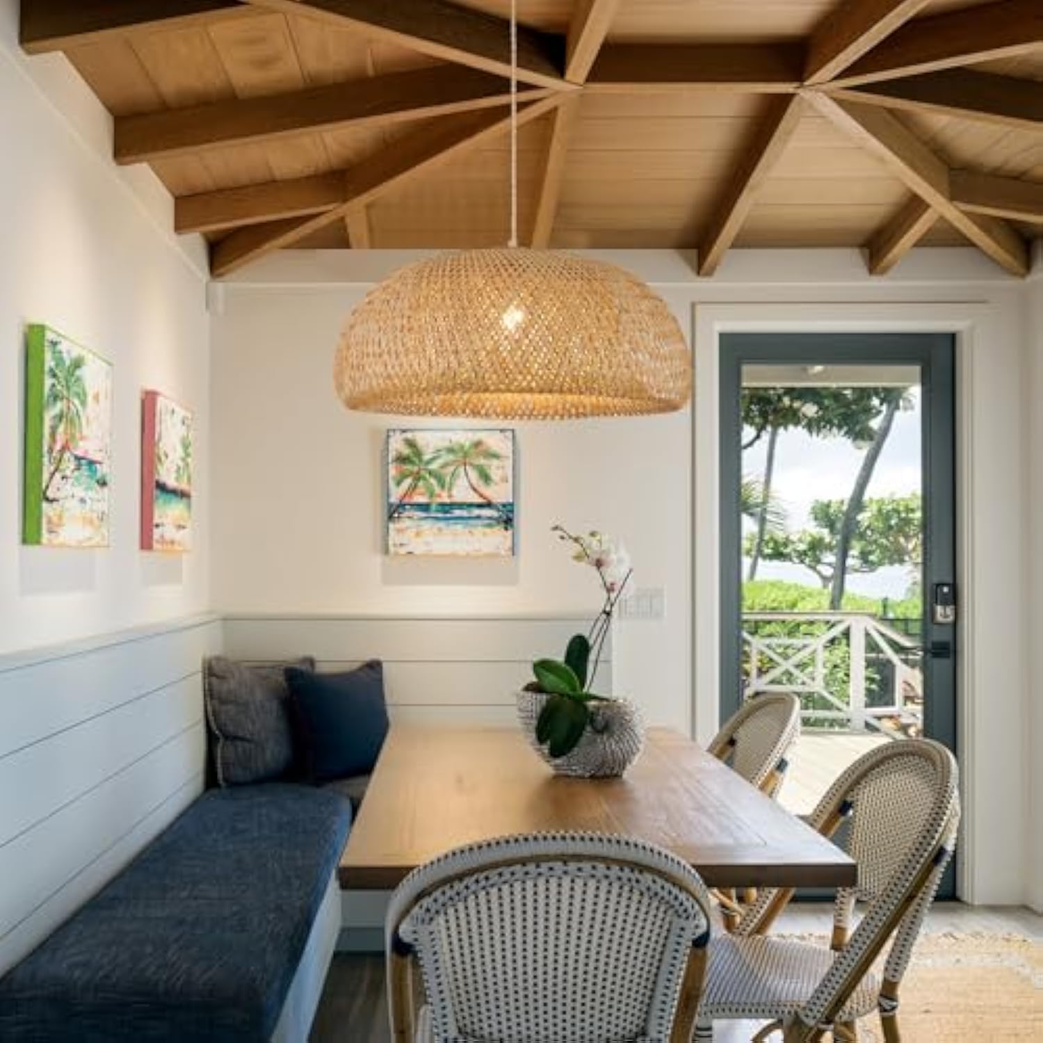 Bamboo Plug in Pendant Light with 14ft Handmade Woven Light Cord