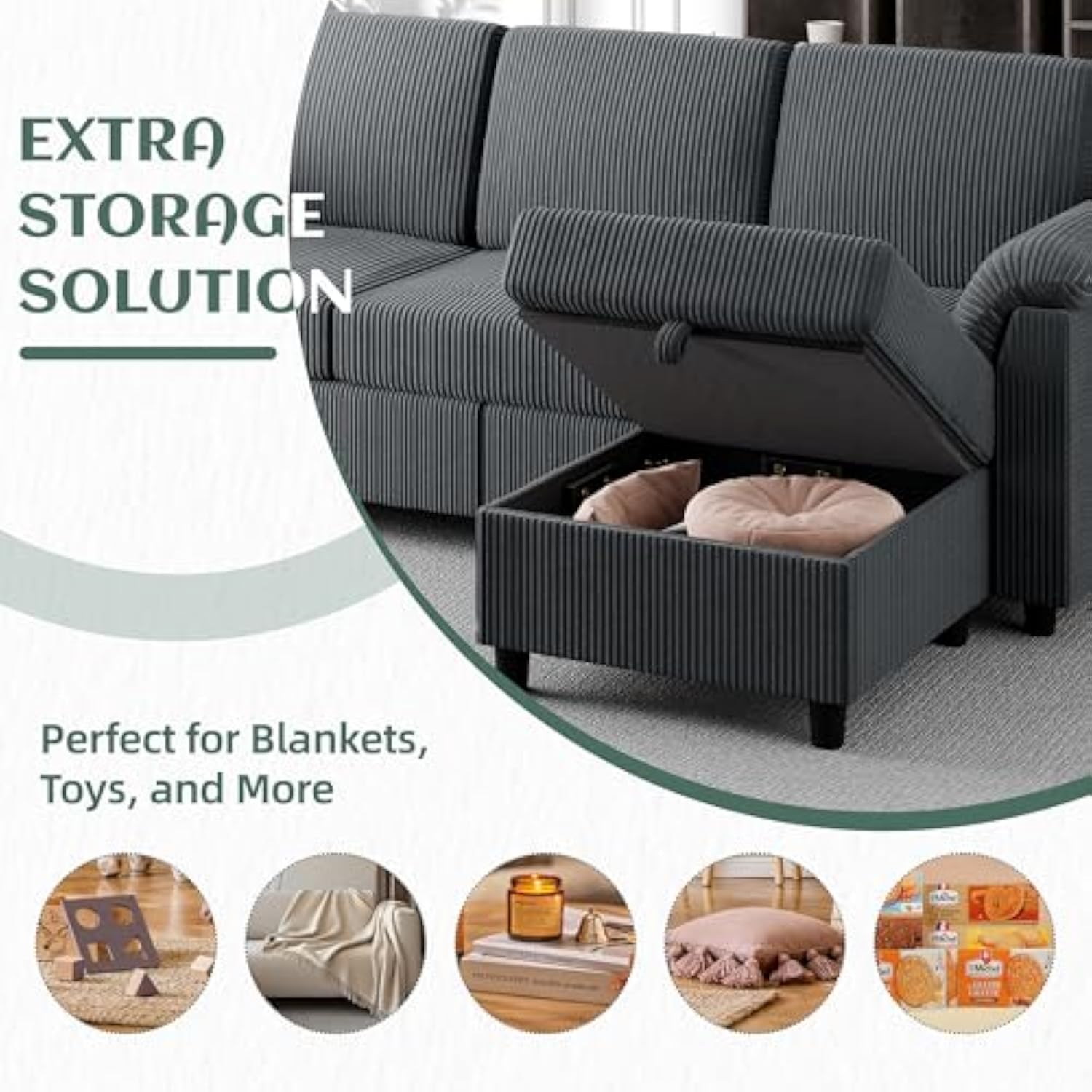 3 Seat L Shaped Convertible Sectional Sofa with Removable Pillows