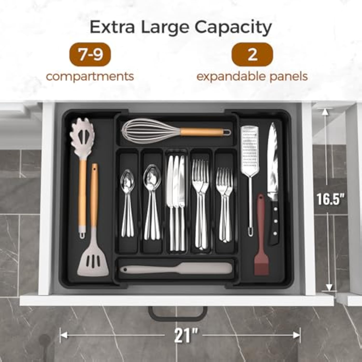 Adjustable Black Silverware Holder for Spoons Forks Knives