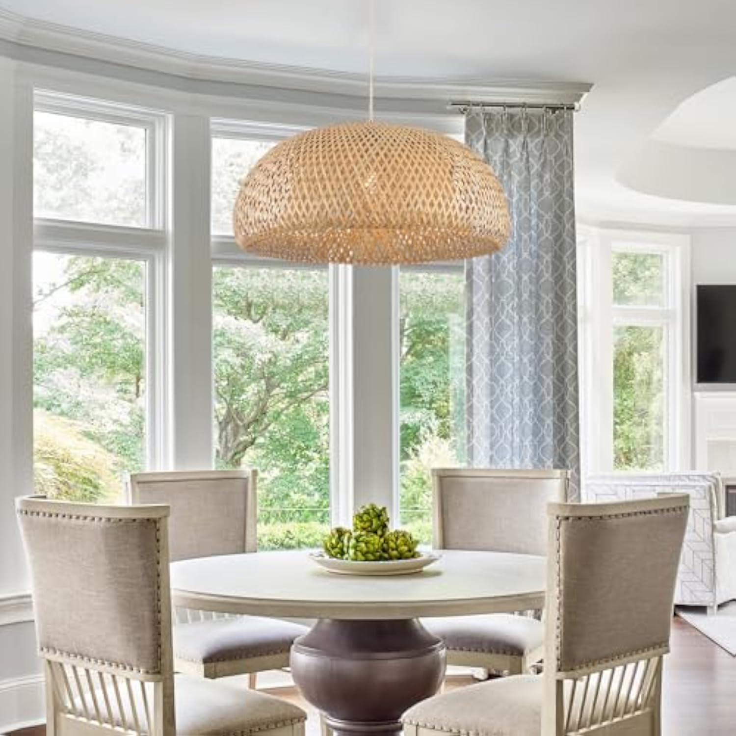 Bamboo Plug in Pendant Light with 14ft Handmade Woven Light Cord