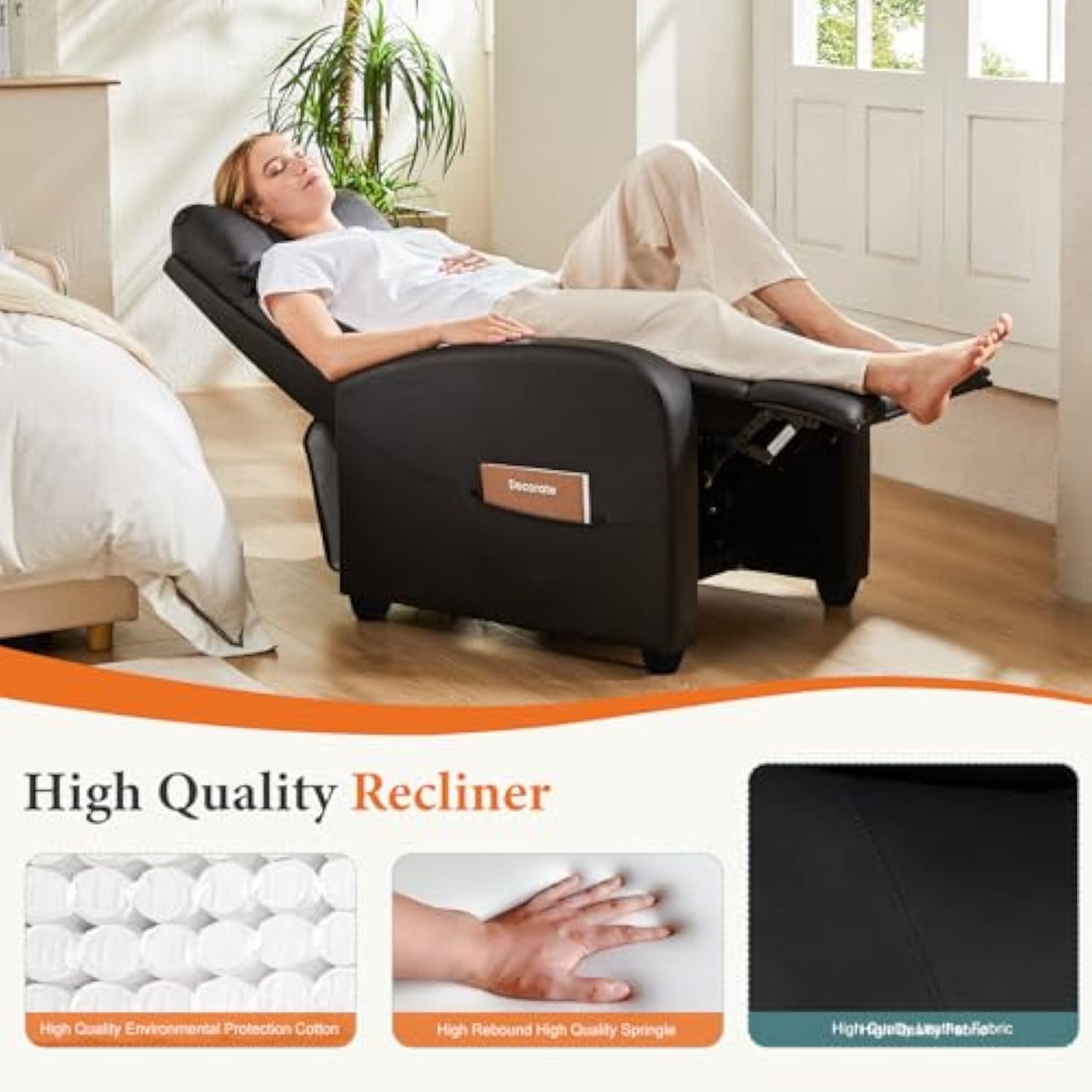 Recliner Chair PU Leather  Jet Black Recliner Sofa